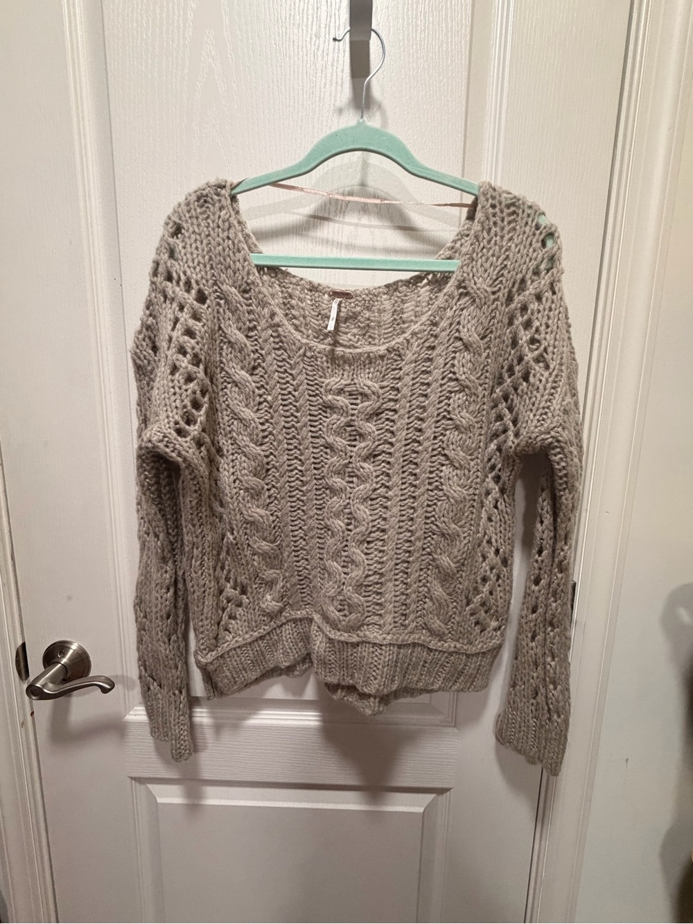Free People Cozy Cable Knit Scoop Neck Sweater - Taupe